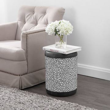 Vernis 17.75" Modern Bohemian Geometric Drum Garden Stool - JONATHAN Y